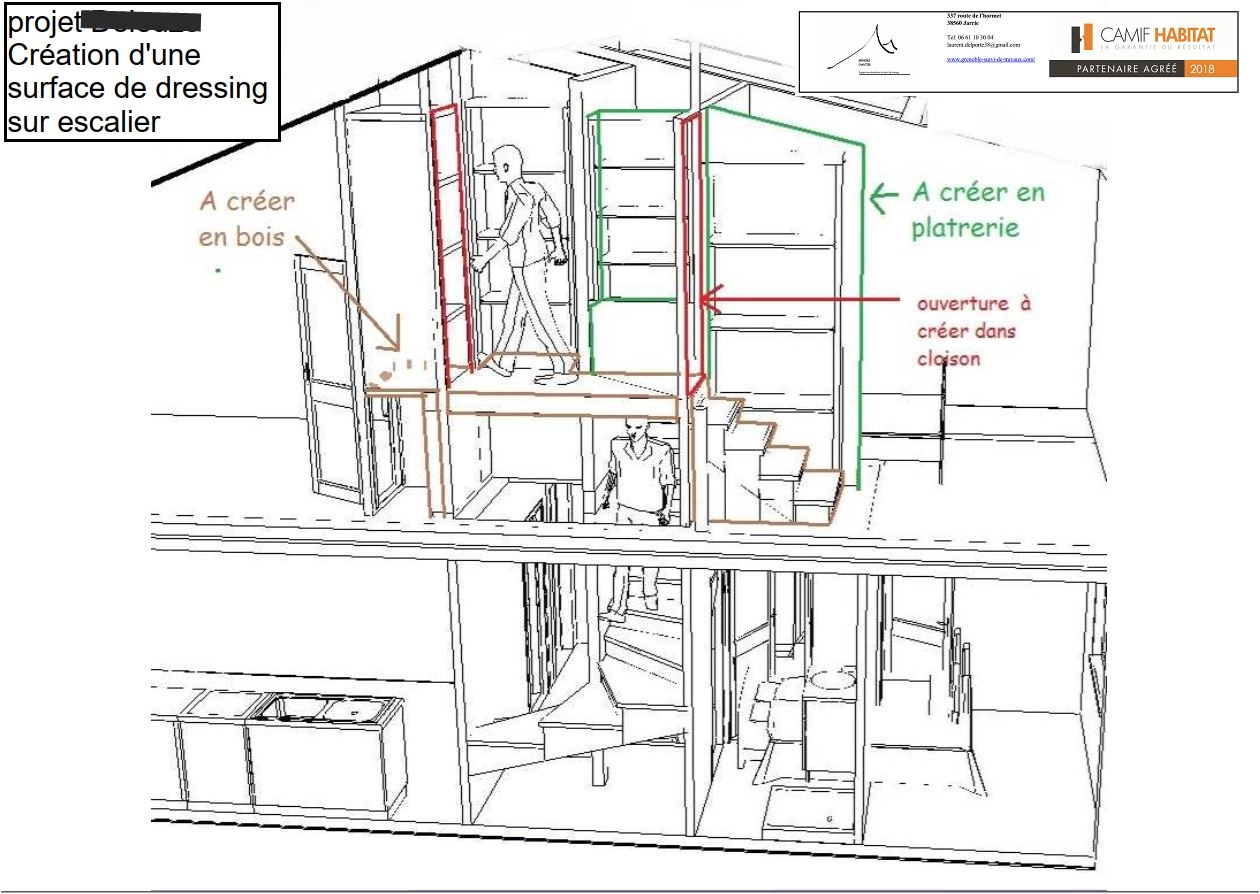 image plan, création mezzanine,occupation cage d&#039;escalier, création dressing