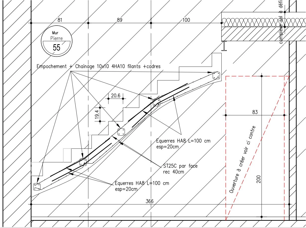 plan béton, escalier