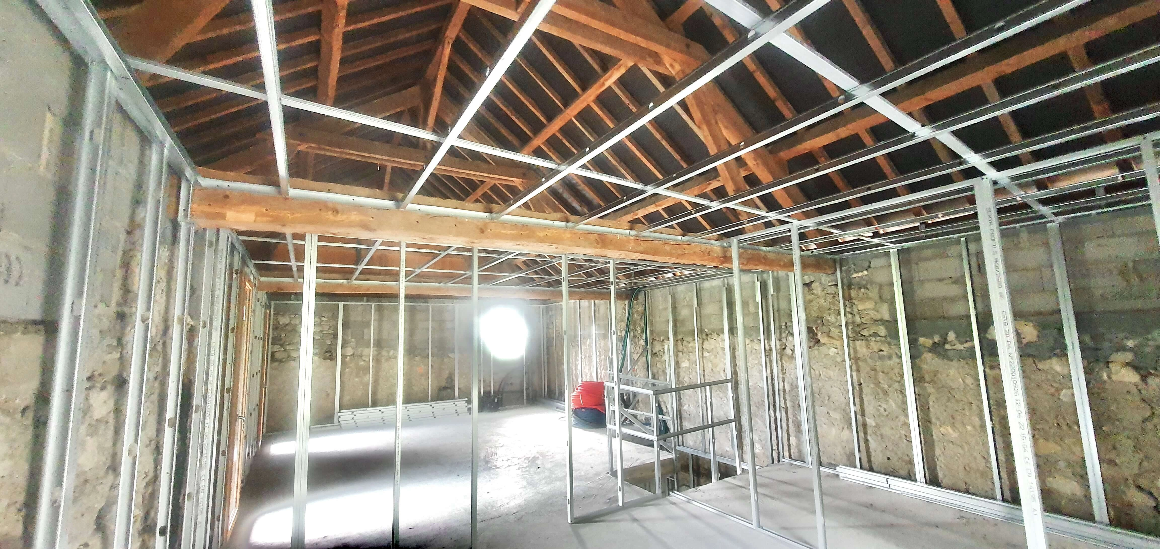 rénovation, rails de placo, faux-plafond,isolation