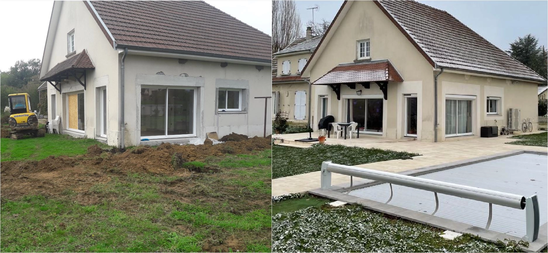 photo montage avant et apres création terrasse piscine